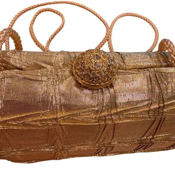 Vintage La Regale 1950’s 60’s Bright Gold Satin Clutch Crossbody Purse - Picture 2 of 11